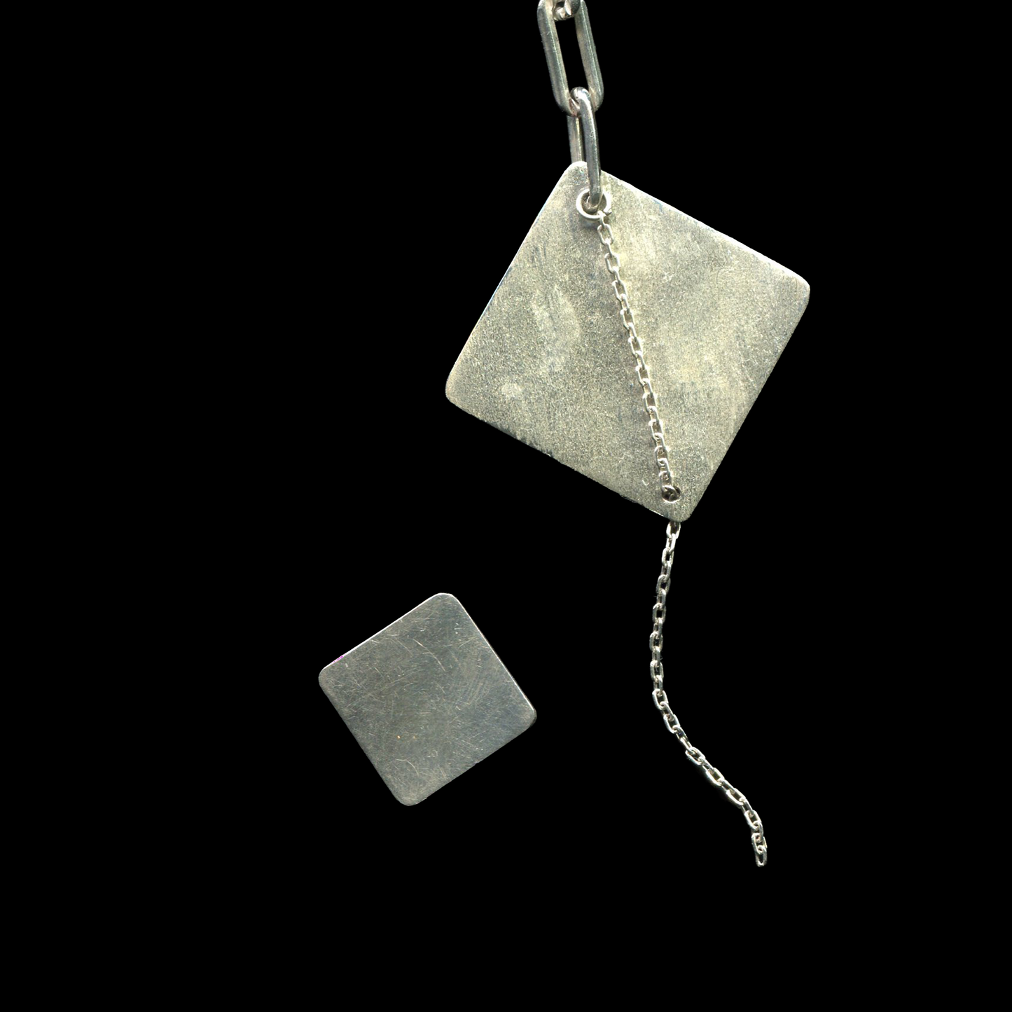 925 sterling silver mismatched earrings square stud and chain dangle handcrafted | KILLA