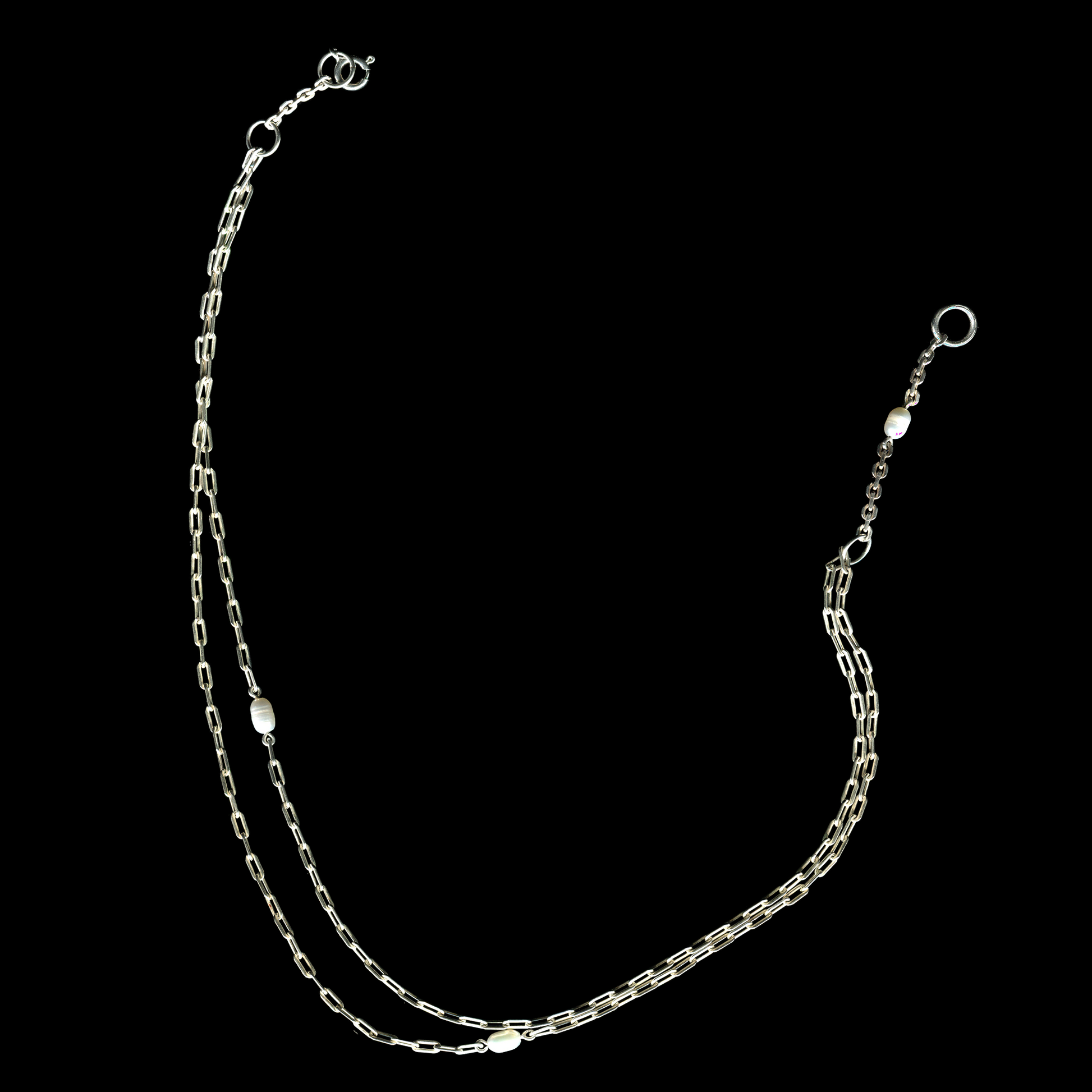 Long 925 sterling silver necklace with cultured pearls handmade | KILLA
