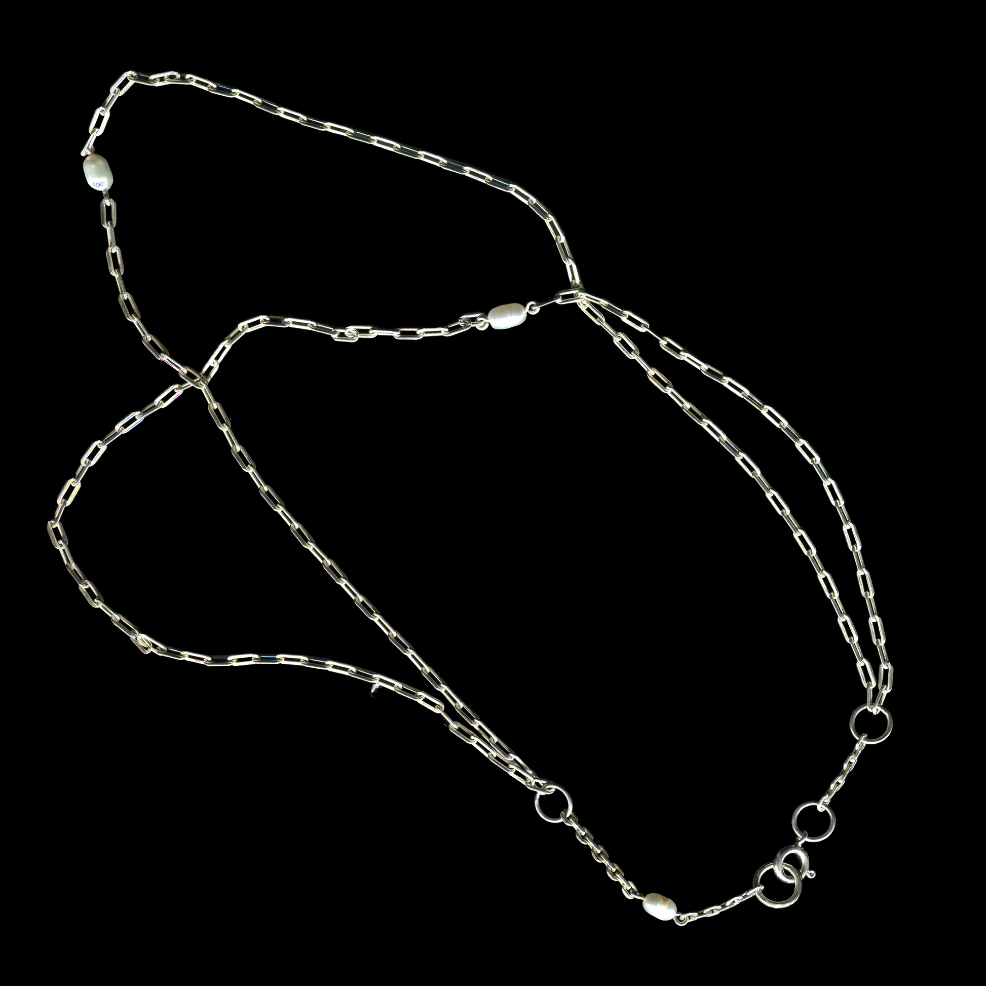 Long 925 sterling silver necklace with cultured pearls handmade | KILLA
