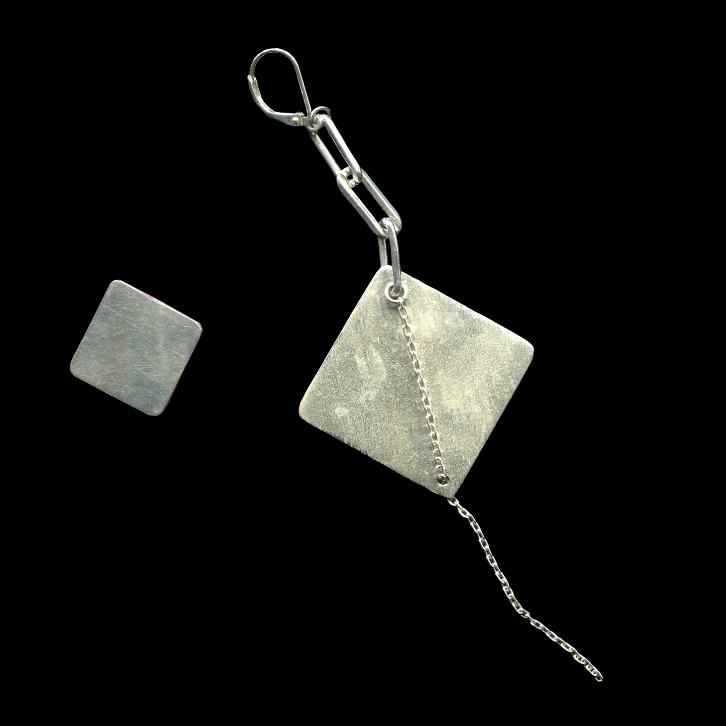 925 sterling silver mismatched earrings square stud and chain dangle handcrafted | KILLA