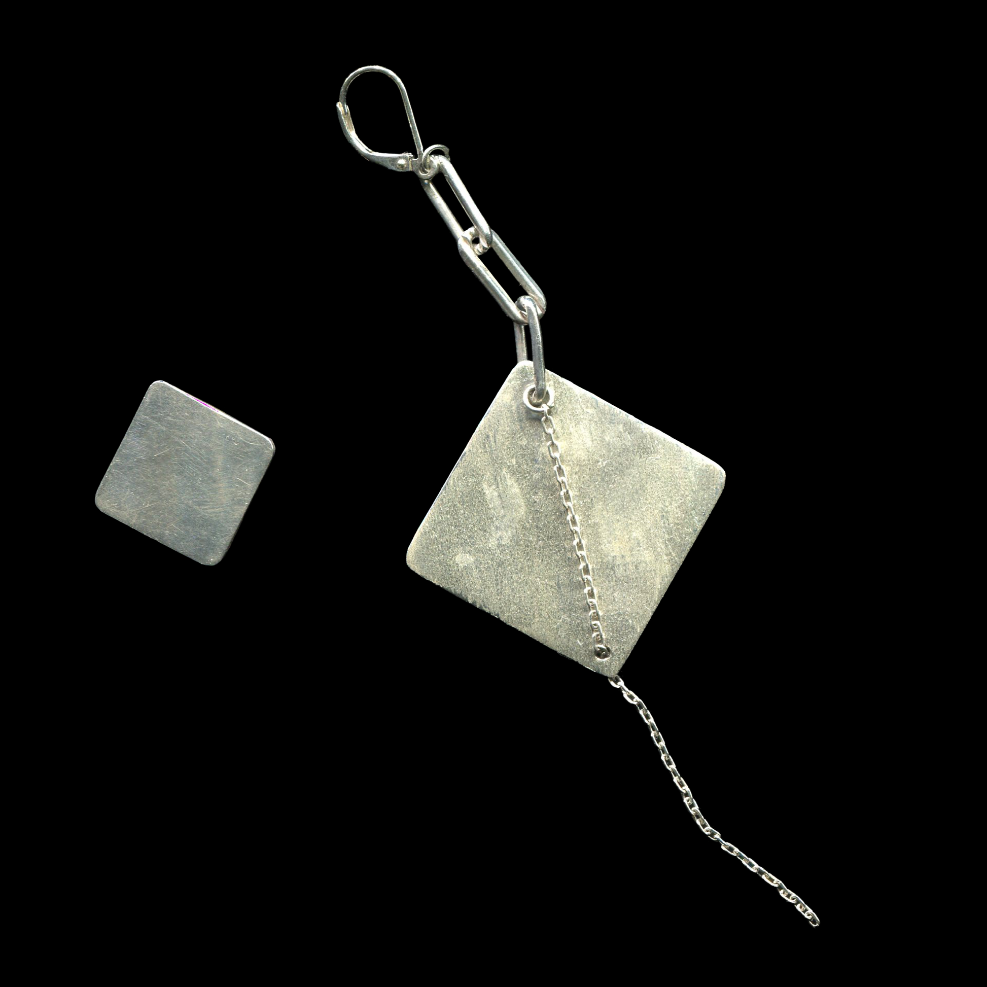 925 sterling silver mismatched earrings square stud and chain dangle handcrafted | KILLA